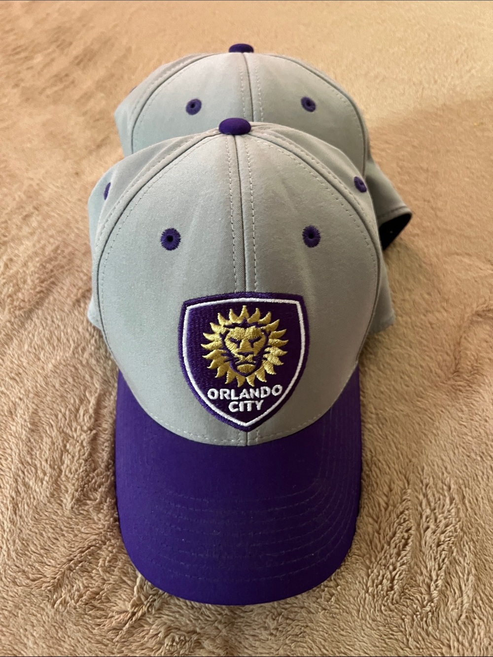 2 MLS Orlando City Lions Soccer Cap in Gray and Purple Fan Gear Go Griezmann